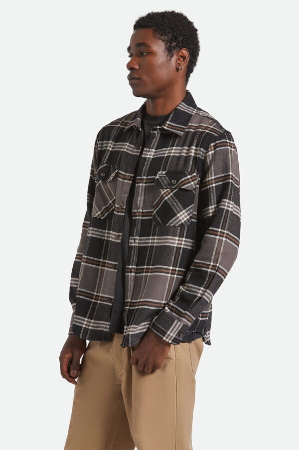 Brixton Bowery flannel shirt Black Charcoal Pinecone - Image 2