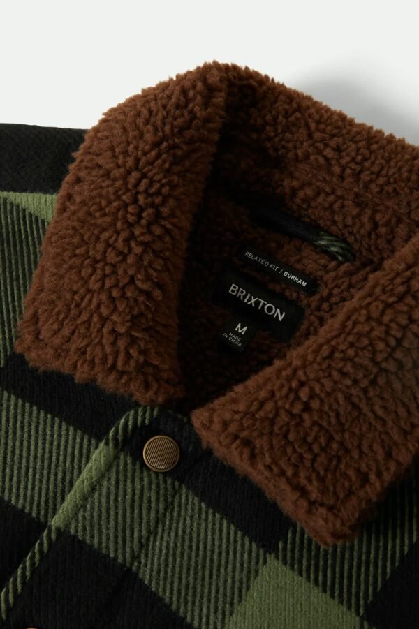 Brixton Durham Sherpa Lined jacket Black Wild Green Flannel - Image 2
