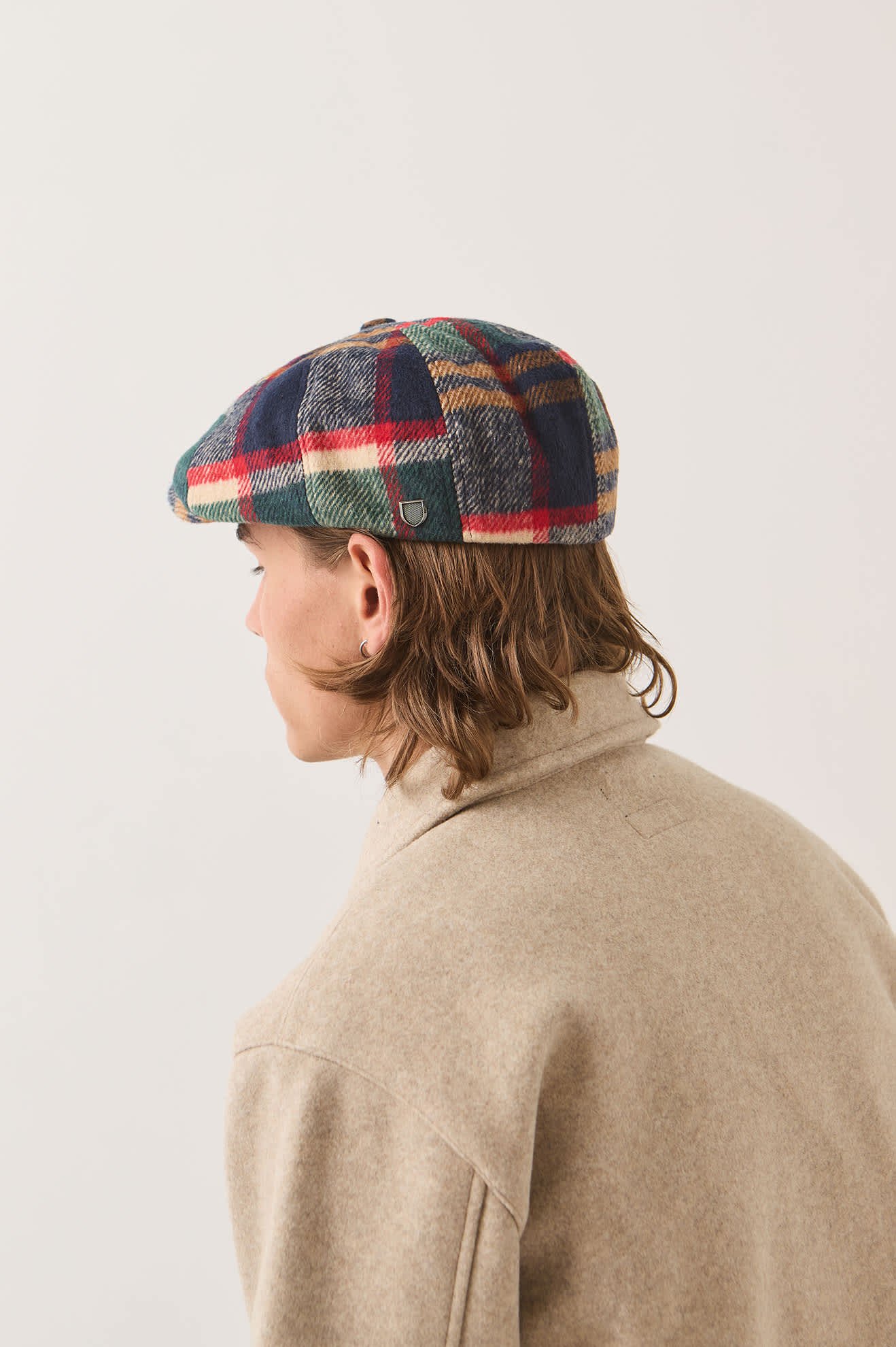 Brixton Brood Newsboy cap navy green red cream plaid - Image 3