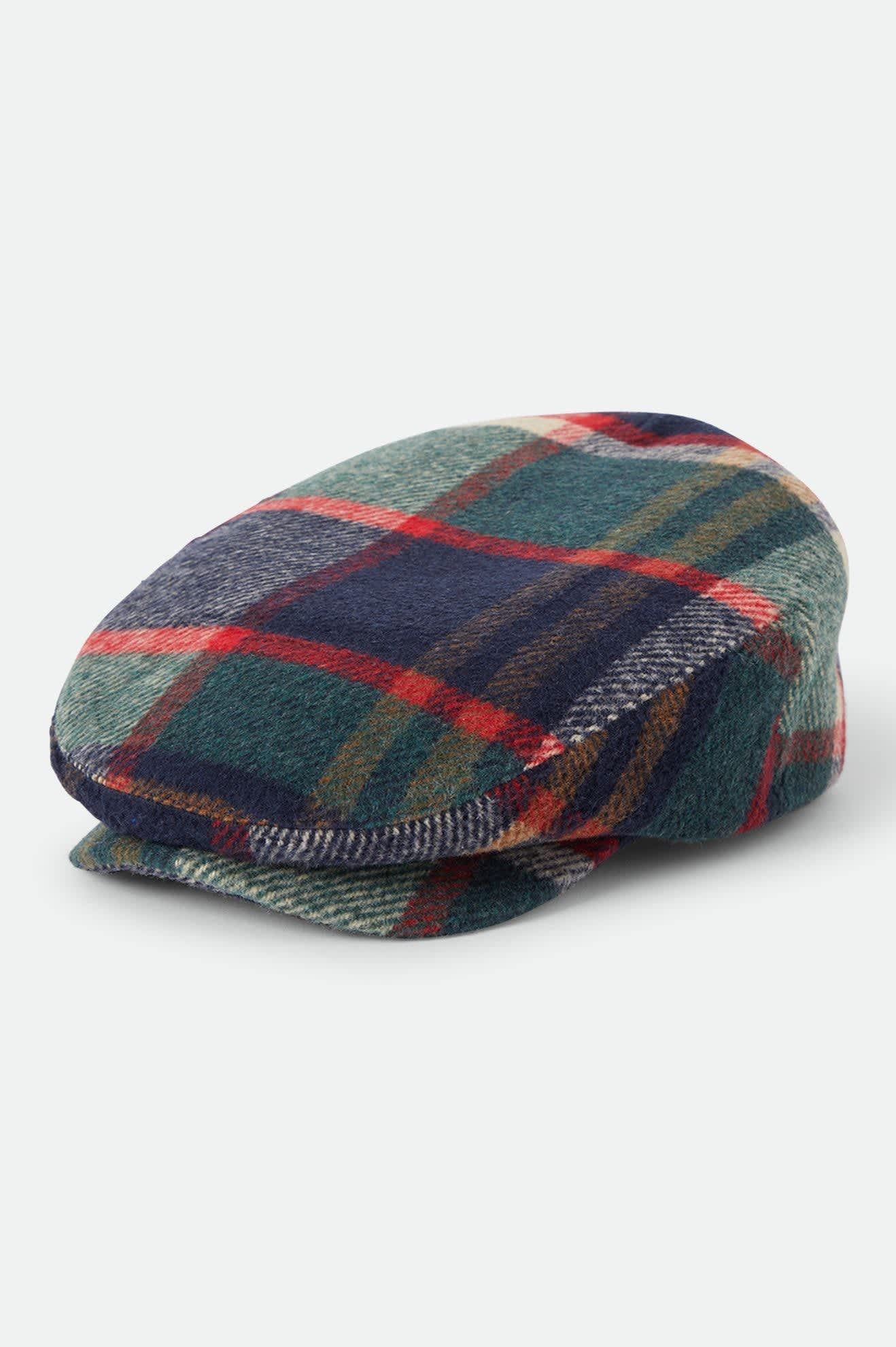 Brixton Unisex Hooligan flat cap navy green red cream plaid
