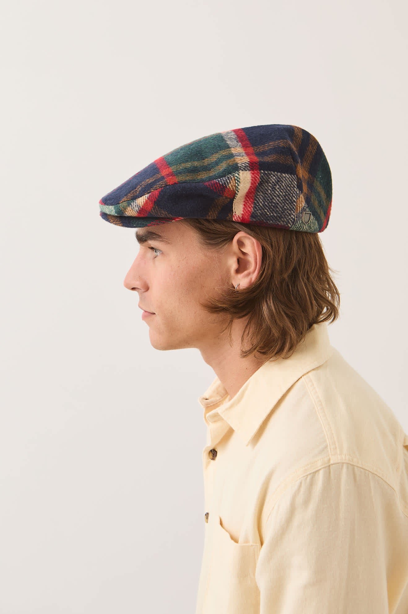 Brixton Unisex Hooligan flat cap navy green red cream plaid - Image 3
