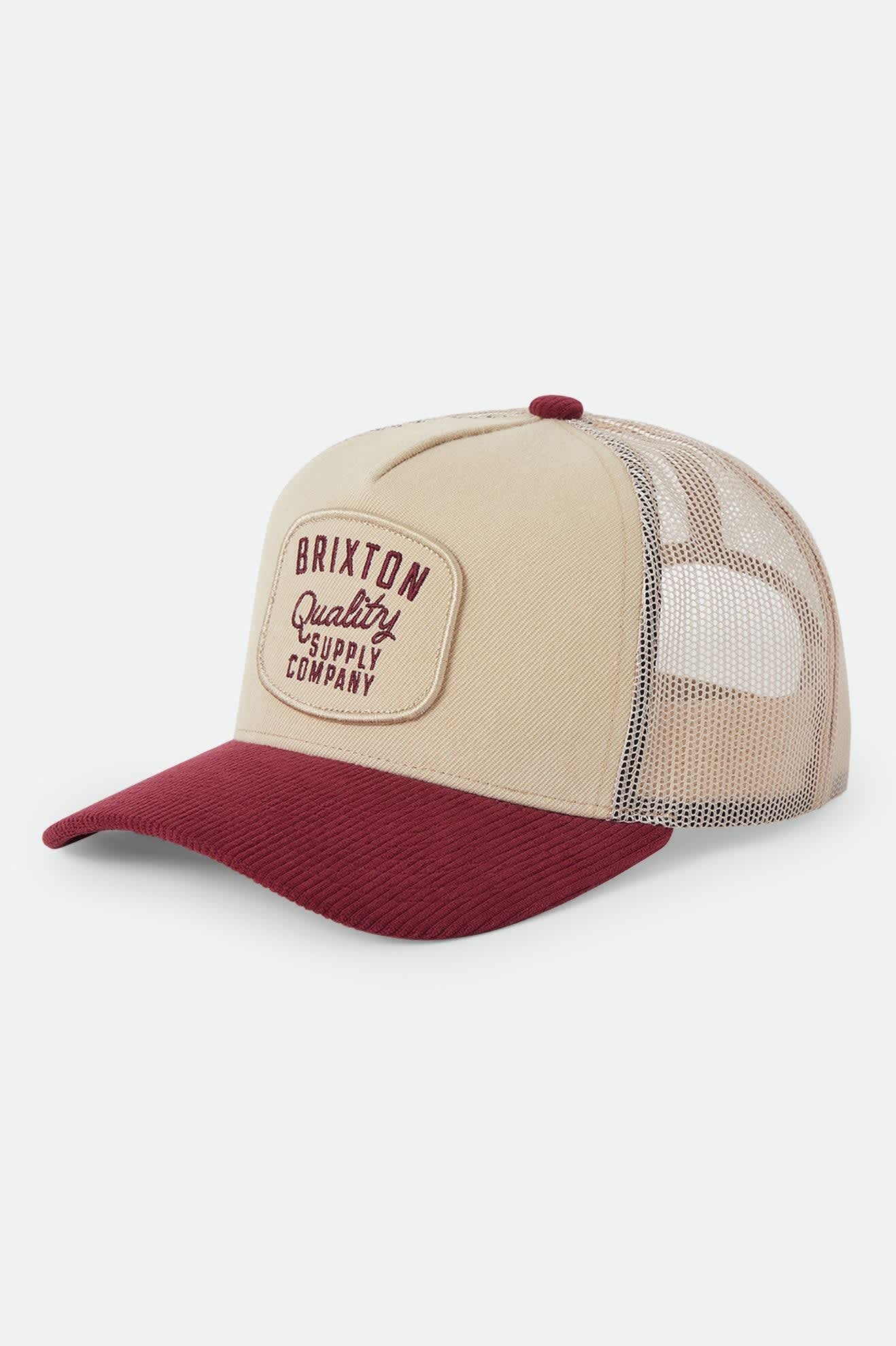Brixton Hubal mid profile trucker cap oatmeal/dark brick corduroy